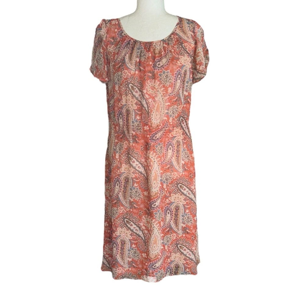 Sundance Crinkly Silk Paisley Print Flutter Sleeve Midi Dress - 8